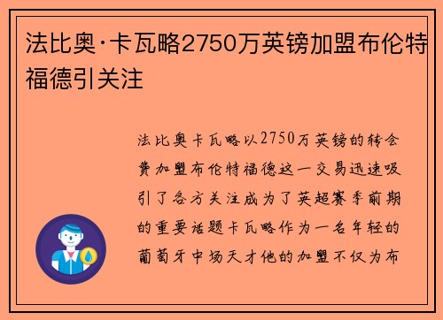 法比奥·卡瓦略2750万英镑加盟布伦特福德引关注